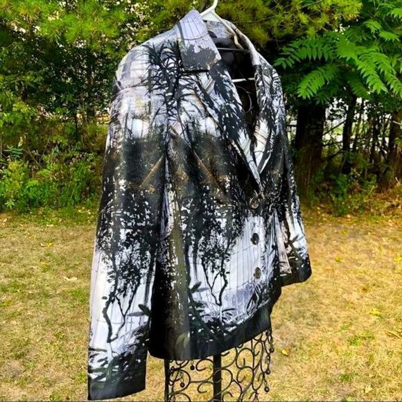 ESCADA BREANNA BLACK/WHITE ABSTRACT PRINT SILK BLAZER/JACKET M/L - Picture 7 of 12